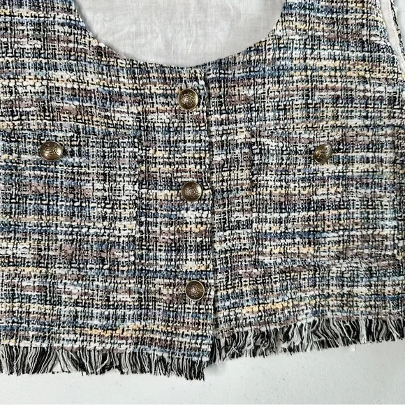 Storia Preppy Crop Tweed Button Up Vest Size M - Picture 4 of 5